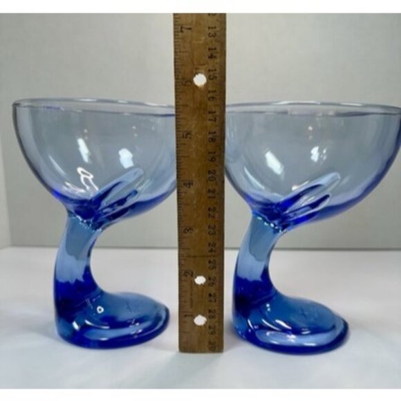Bormioli Rocco Jerba Footed Dessert Cocktail Glasses Blue Wing Italy Set of 2 - Picture 13 of 16